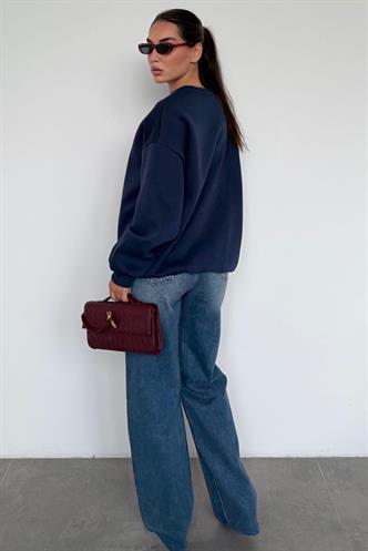 Navy Blue Crewneck Basic Sweatshirt MG1559
