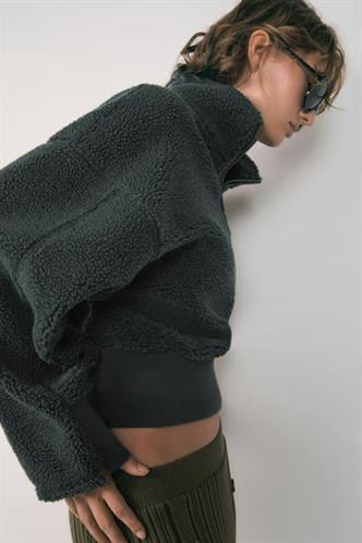 Füme Fermuar Yaka Kürklü Kadın Sweatshirt MG2261