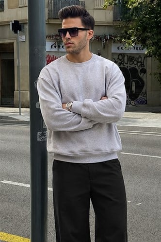 Karmelanj Bisiklet Yaka Oversize Şardonlu Basic Erkek Sweatshirt 6048