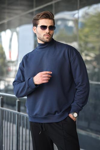 Lacivert Yarım Balıkçı Yaka Erkek Basic Sweatshirt E7158