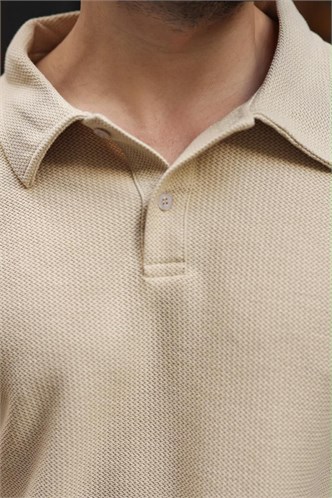 Bej Gömlek Yaka Dokulu Regular Fit Erkek Sweatshirt E7203