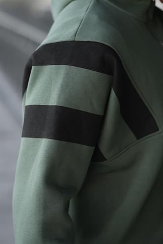Haki Fermuarlı Yaka Kapüşonlu Erkek Sweatshirt E7161
