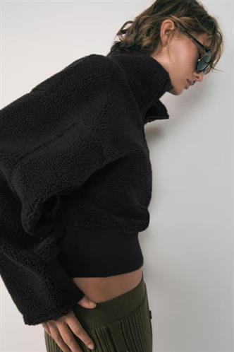 Siyah Fermuar Yaka Kürklü Kadın Sweatshirt MG2261