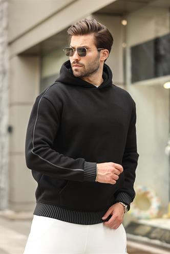 Siyah Kapüşonlu Kanguru Cep Erkek Sweatshirt E7163
