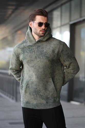 Haki Desenli Kapüşonlu Erkek Sweatshirt E7167