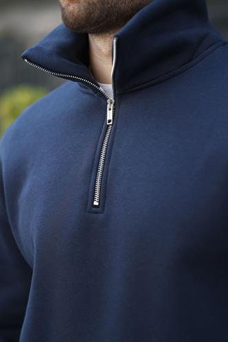 Lacivert Fermuarlı Dik Yaka Kanguru Cep Erkek Sweatshirt E7159