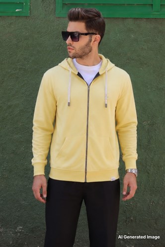 Sarı Fermuarlı Kapüşonlu Sweatshirt 6161