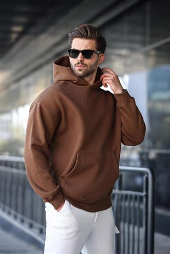 Kahverengi Kapüşonlu Kanguru Cep Erkek Sweatshirt E7169