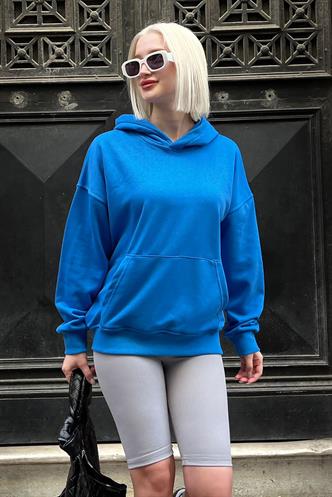 Saks Kapüşonlu Oversize Cepli Sweatshirt MG2207