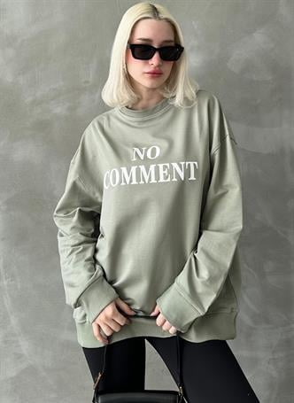 Mint Yeşili Bisiklet Yaka Baskılı Oversize Kadın Sweatshirt MG1902