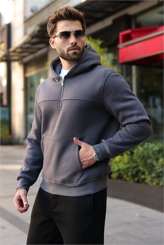 Füme Kanguru Cepli Kapüşonlu Erkek Sweatshirt E7218
