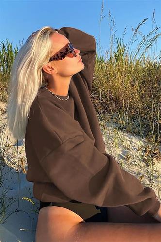 Kahverengi Bisiklet Yaka Basic Sweatshirt MG1559