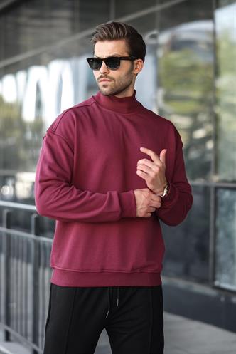 Bordo Yarım Balıkçı Yaka Erkek Basic Sweatshirt E7158