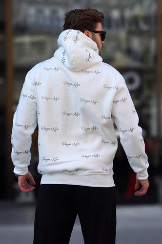 Ekru Baskılı Kapşonlu Cep Detaylı Erkek Sweatshirt 7075