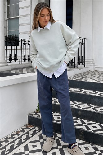 Boyalı Gri Bisiklet Yaka Basic Sweatshirt MG2185