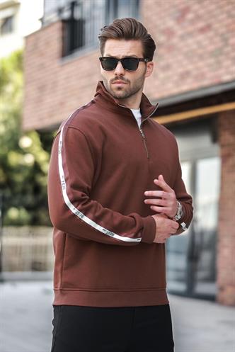 Acı Kahve Fermuarlı Yarım Balıkçı Yaka Erkek Sweatshirt E7164