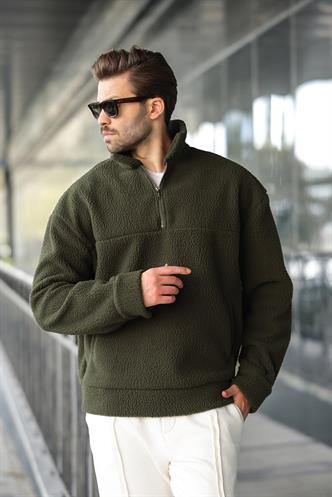 Haki Yarım Fermuarlı Dik Yaka Polar Sweatshirt E7165