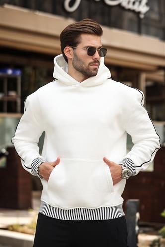 Ekru Kapüşonlu Kanguru Cep Erkek Sweatshirt E7163