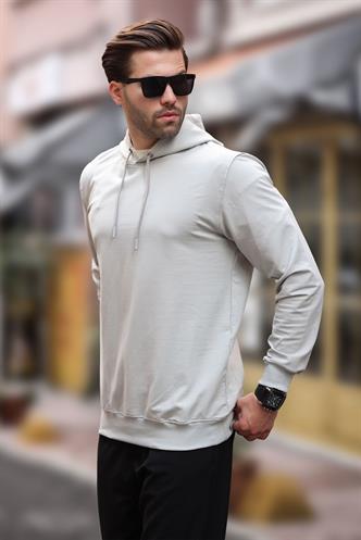 Boyalı Gri Kapüşonlu Erkek Sweatshirt 7069