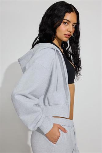 Karmelanj Crop Kapşonlu Fermuarlı Kadın Sweatshirt MG2608