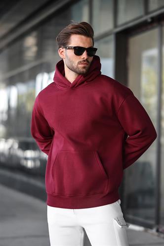 Bordo Kapüşonlu Kanguru Cep Erkek Sweatshirt E7169