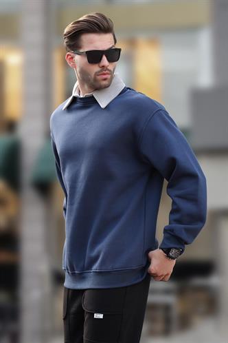 Lacivert Polo Yaka Erkek Sweatshirt 7086