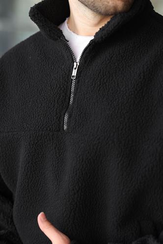 Siyah Yarım Fermuarlı Dik Yaka Polar Sweatshirt E7165