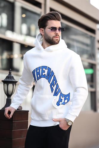 Ekru Kapüşonlu Baskılı Cep Detaylı Erkek Sweatshirt E7065