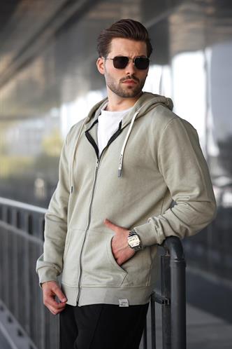Mint Yeşili Fermuarlı Kapüşonlu Sweatshirt 6161