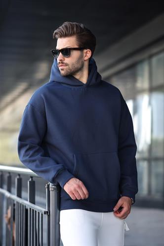 Lacivert Kapüşonlu Kanguru Cep Erkek Sweatshirt E7169