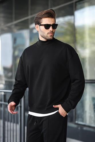 Siyah Yarım Balıkçı Yaka Erkek Basic Sweatshirt E7158