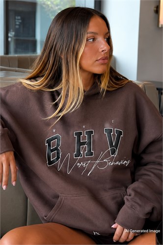 Mad Girls Embroided Brown Sweatshirt Hoodie MG812