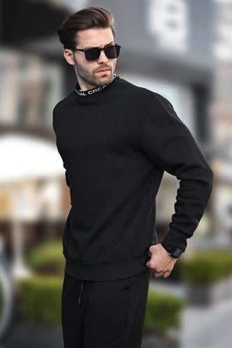 Siyah Bisiklet Yaka Şardonlu Erkek Sweatshirt 7047