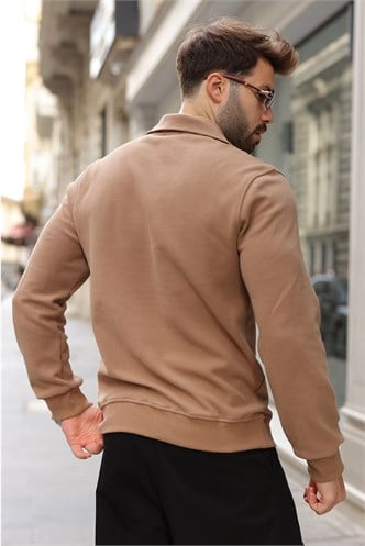 Vizon Dik Yaka Yarım Fermuarlı Erkek Sweatshirt E7211