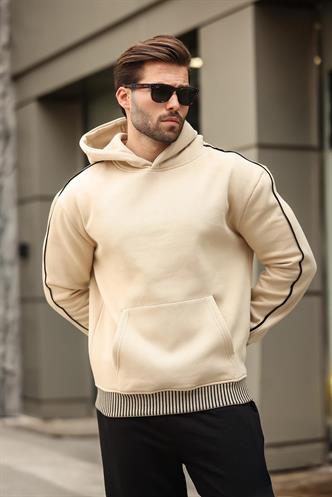 Bej Kapüşonlu Kanguru Cep Erkek Sweatshirt E7163