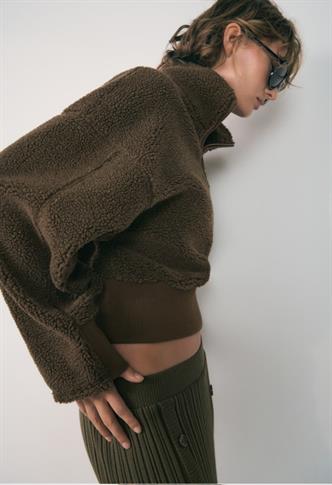 Haki Fermuar Yaka Kürklü Kadın Sweatshirt MG2261