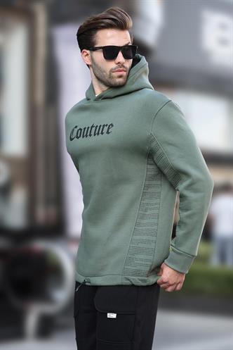 Haki Kapüşonlu Baskılı Erkek Sweatshirt 7090