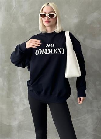 Lacivert Bisiklet Yaka Baskılı Oversize Kadın Sweatshirt MG1902