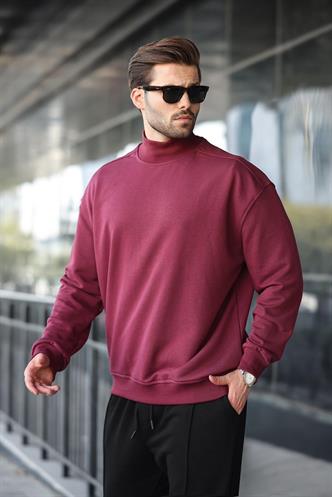 Bordo Yarım Balıkçı Yaka Erkek Basic Sweatshirt E7158