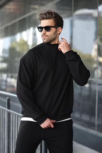 Siyah Yarım Balıkçı Yaka Erkek Basic Sweatshirt E7158
