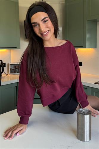 Bordo Kayık Yaka Kadın Sweatshirt MG2208