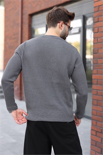 Füme Bisiklet Yaka Fermuar Detaylı Erkek Triko Sweatshirt E7209