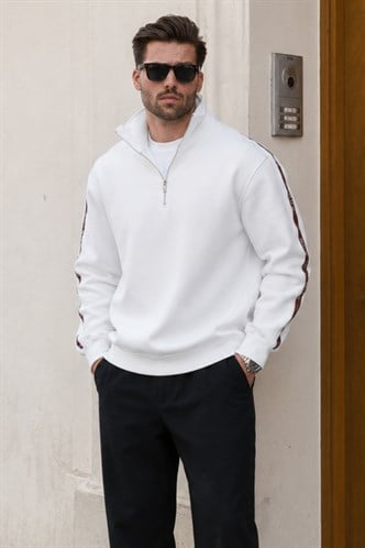 Ekru Fermuarlı Yarım Balıkçı Yaka Erkek Sweatshirt E7164