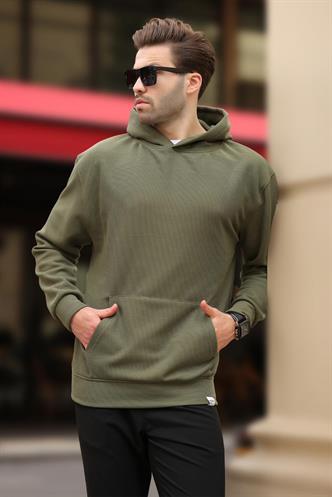 Haki Kapüşonlu Cep Detaylı Sweatshirt 7095