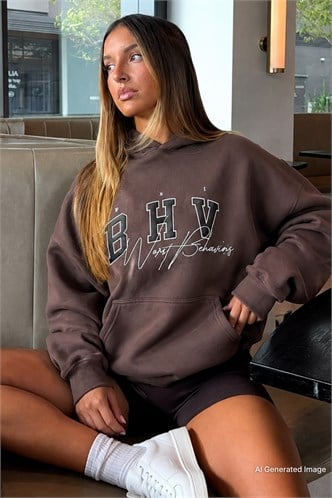 Mad Girls Embroided Brown Sweatshirt Hoodie MG812