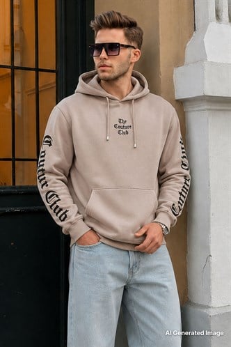 Camel Baskılı Kapşonlu Sweatshirt 2877