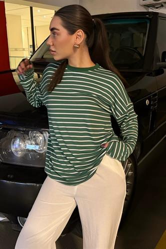 Yeşil Çizgili  Sweatshirt MG980