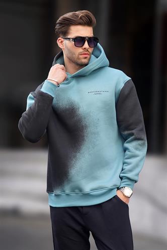 Mavi Baskılı Kapşonlu Soluk Kumaşlı Oversize Erkek Sweatshirt 7051