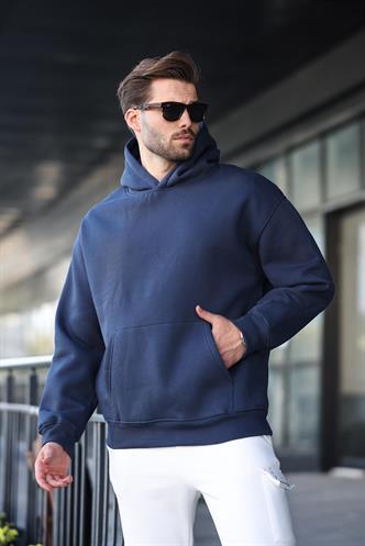 Lacivert Kapüşonlu Kanguru Cep Erkek Sweatshirt E7169