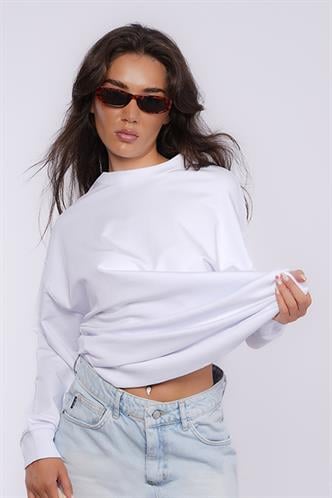 Beyaz Basic Oversize Kadın Sweatshirt MG1686